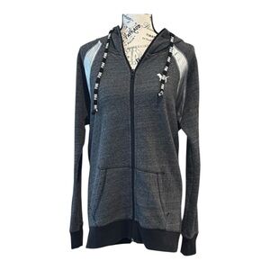 **Victoria's Secret PINK charcoal Gray Zippered Long Sleeve Hoodie Sz SP